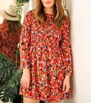 Urban Bliss Red Floral Shirred Dress